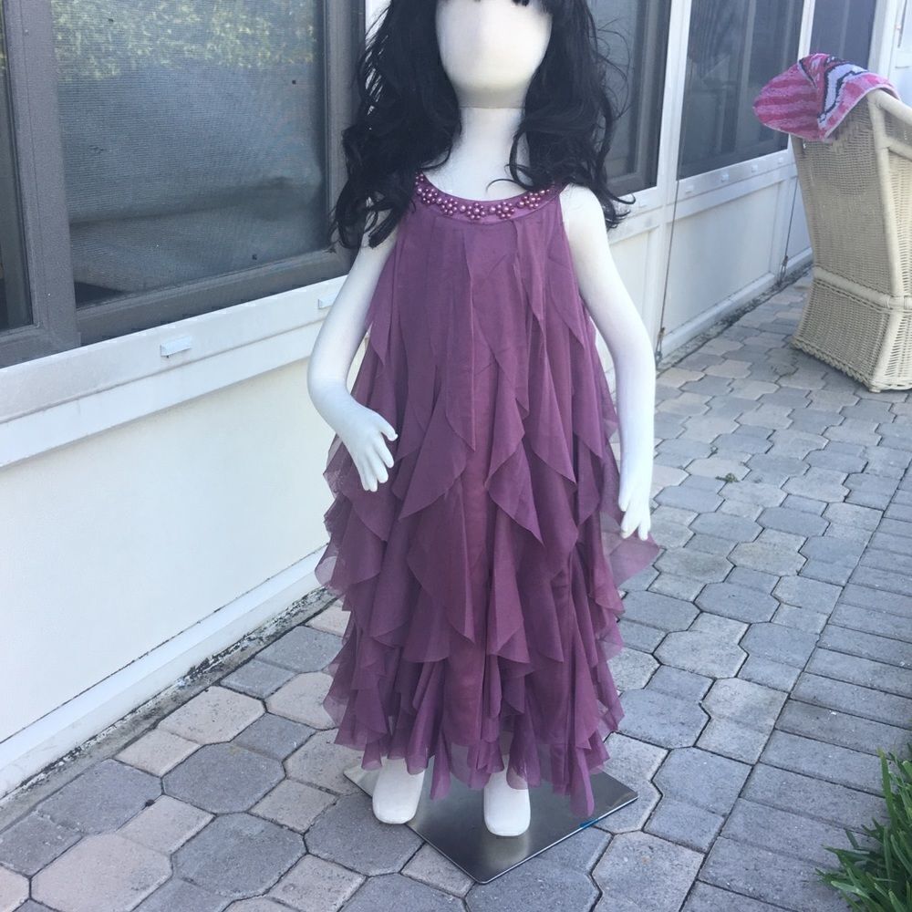 Kids dream purple waterfall dress w/ pearl accents